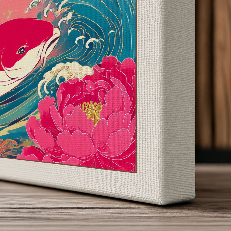 Koi Among Peonies Japandi - Print, 24x16 - 61.0 x 40.6 cm, Cream Border