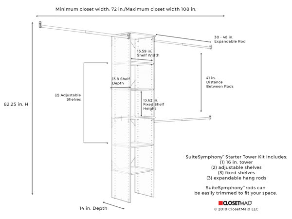 ClosetMaid système de Placard I 72 à L 108 SuiteSymphony