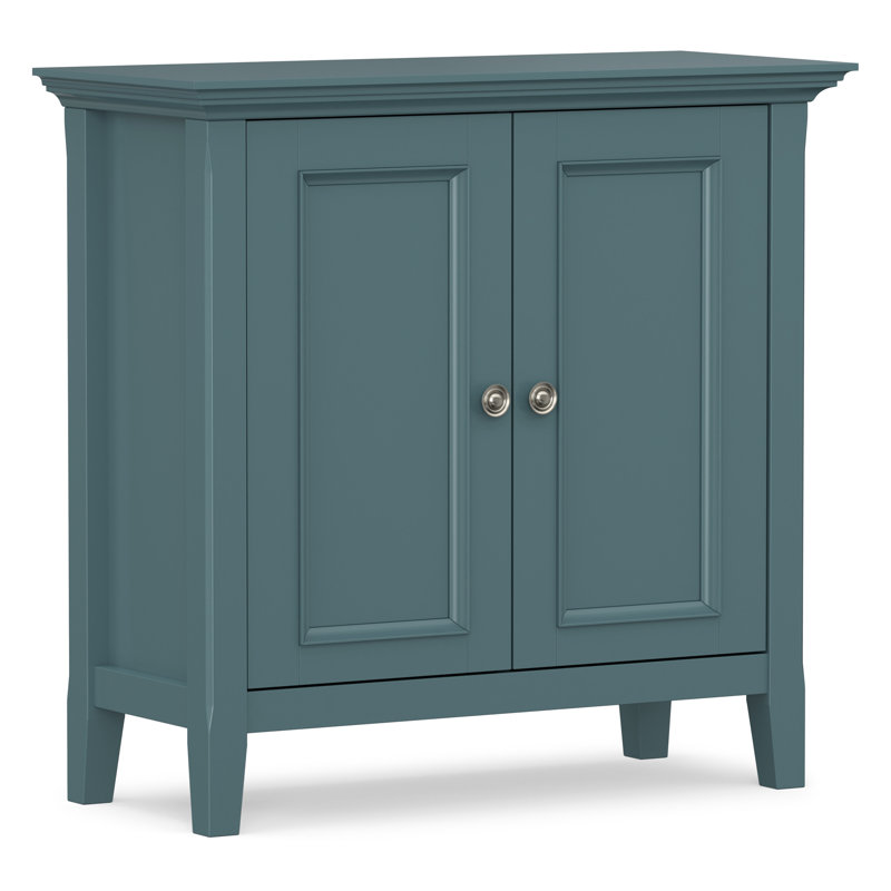 Manervia 32"W Solid Wood Transitional Low Storage Cabinet With 2 Doors And Adjustable Shelves, French Blue