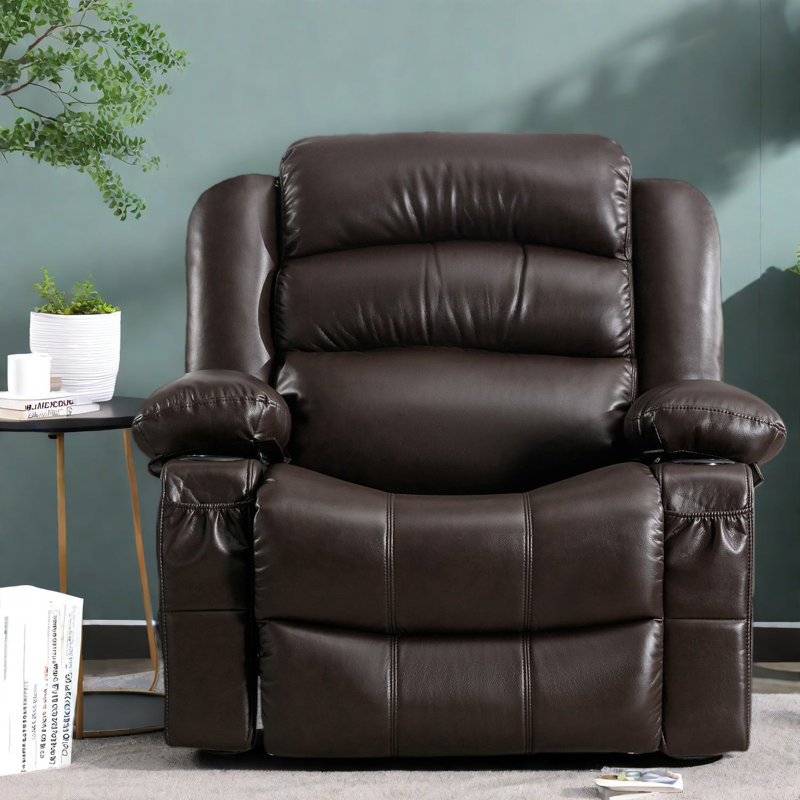 Ergonomic Pu Leather Recliners With Heat Massage, Brown Living Room Comfort