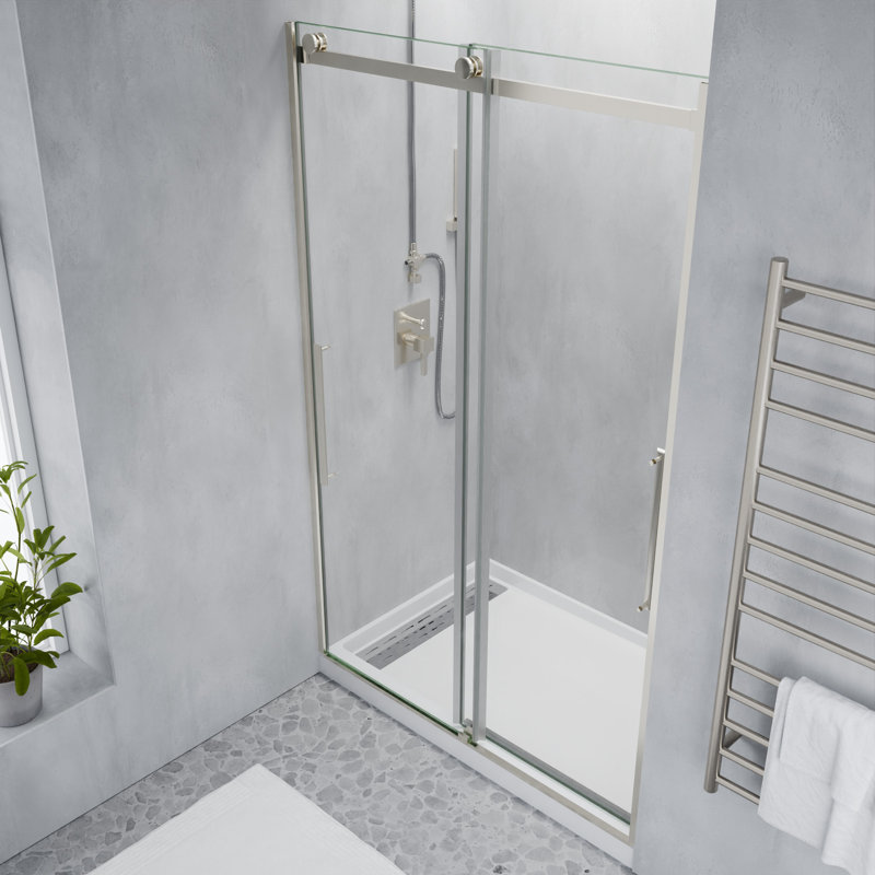 Stellar Series 45 to 48 in. x 76 in. Sliding Bypass Frameless Shower Door in Brushed Nickel with Tempered Glass