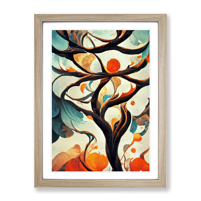 Abstract Tree Branches No.7 - Single Picture Frame Painting, 64cm H x 46cm W x 2cm D, Oak Framed