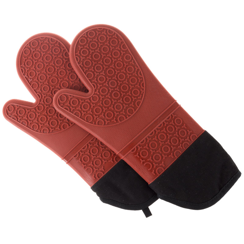 Gants de four extra-longs en silicone - Paire de poignées avec doublure matelassée et prise texturée à 2 côtés, Rouge