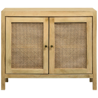 2-door Accent Cabinet With Natural Woven Cane Panels, Mango Wood Base, Antique Brass Accessories For Storage Modern Doors, Wood, - Finished