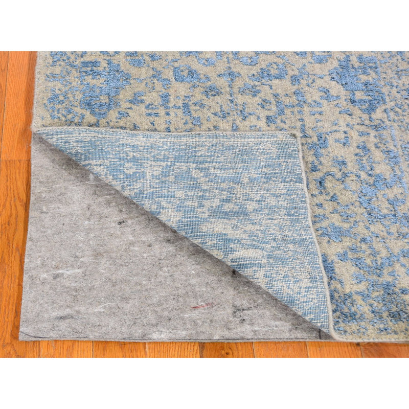 Tapis de couloir unique bleu / crème noué à la main 2 pi 5 po x 6 pi 1 po Fredeline