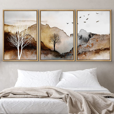 Mountain Forest Abstract Nature Landscape Pictures Decor Framed On Canvas 3 Pieces Print Wall Art