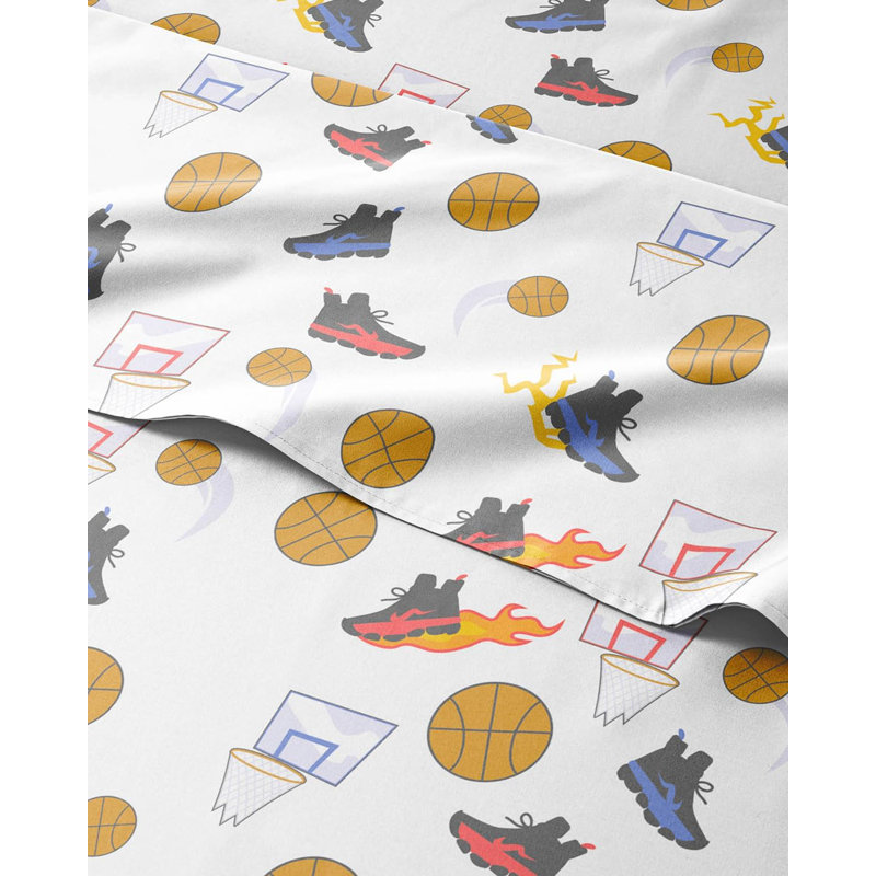 Kids Sheet Set, Soft Microfiber Bedding, Cozy & Breathable, Wrinkle Free Easy Care Bed Sheets, Basketball