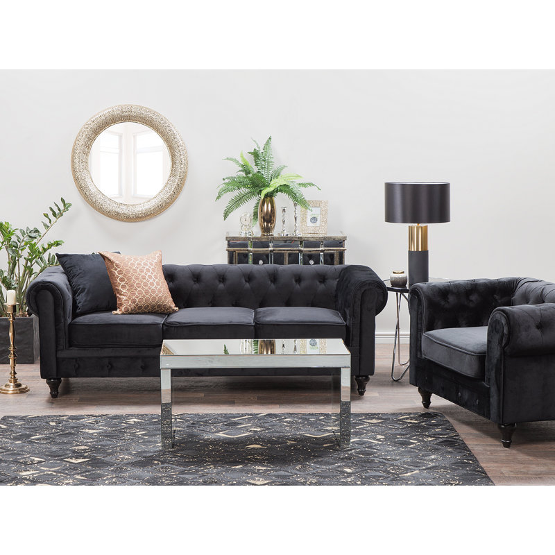 Streeter 3 Seater Velvet Sofa, Black