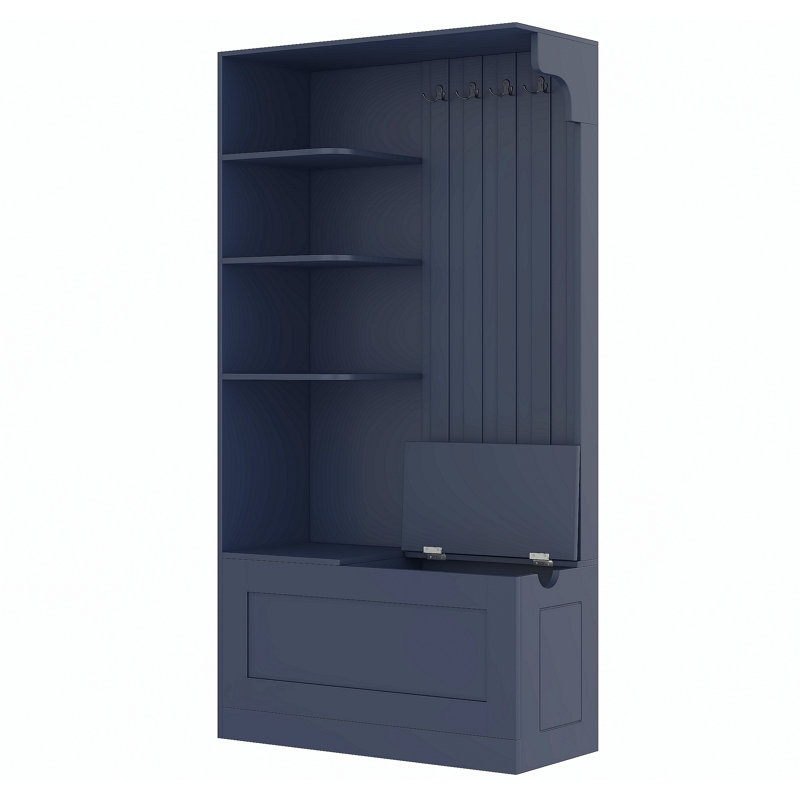 Armoire de vestibule multifonctionnelle de gauche à droite (peut être utilisée séparément) avec rangement et 4 crochets, armoire de rangement / arbre d'entrée 2 en 1 pour le salon, la cuisine et le couloir, blanc