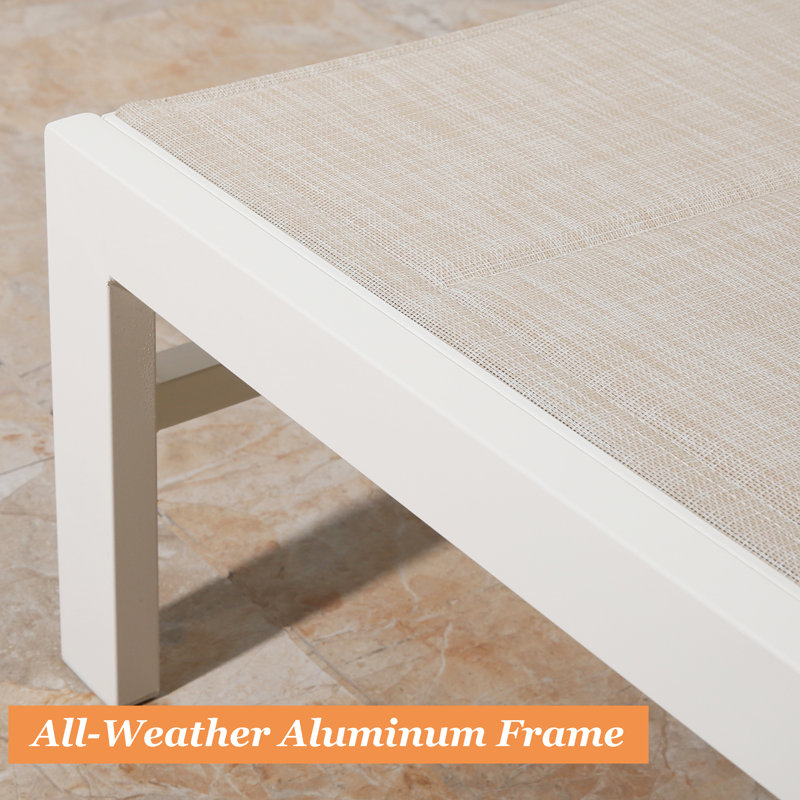 Gerber 77" Long Aluminum Reclining Chaise Lounge Chairs Padded with Quick Dry Foam, White Frame/Beige Sling