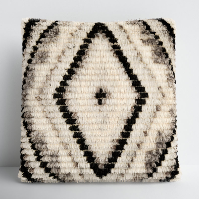 Cyan Geometric Wool Throw Pillow, 22" x 22", Down
