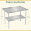 Table de préparation et de travail en acier inoxydable Profeeshaw, 30 po x 48 po, avec dosseret et tablette réglable, robuste pour les cuisines commerciales, les restaurants, les hôtels et les garages