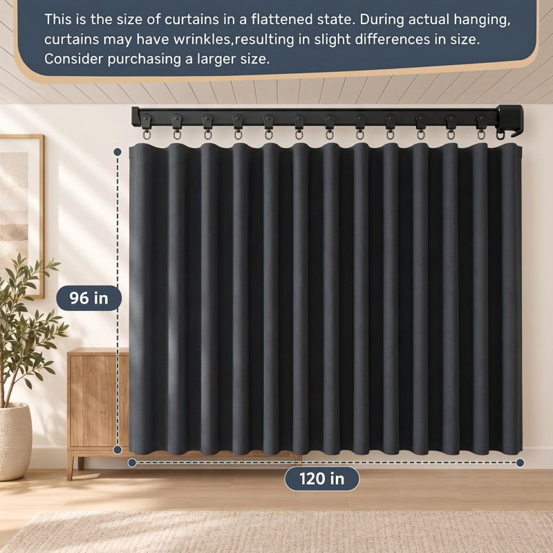 Ensemble de rideaux occultants 100 % du sol au plafond avec rails de plafond flexibles pour patios et portes coulissantes ; comprend un rideau noir et un rail noir de dimensions L 10 × H 8 pi.