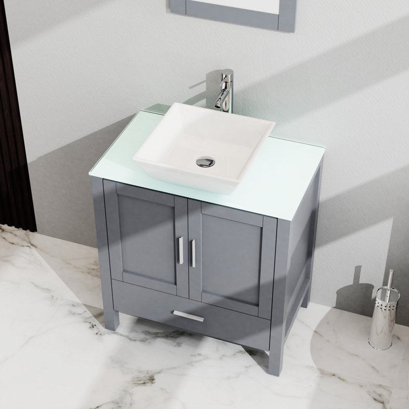 Armoire de meuble-lavabo 30 po avec miroir 30 po, Gris