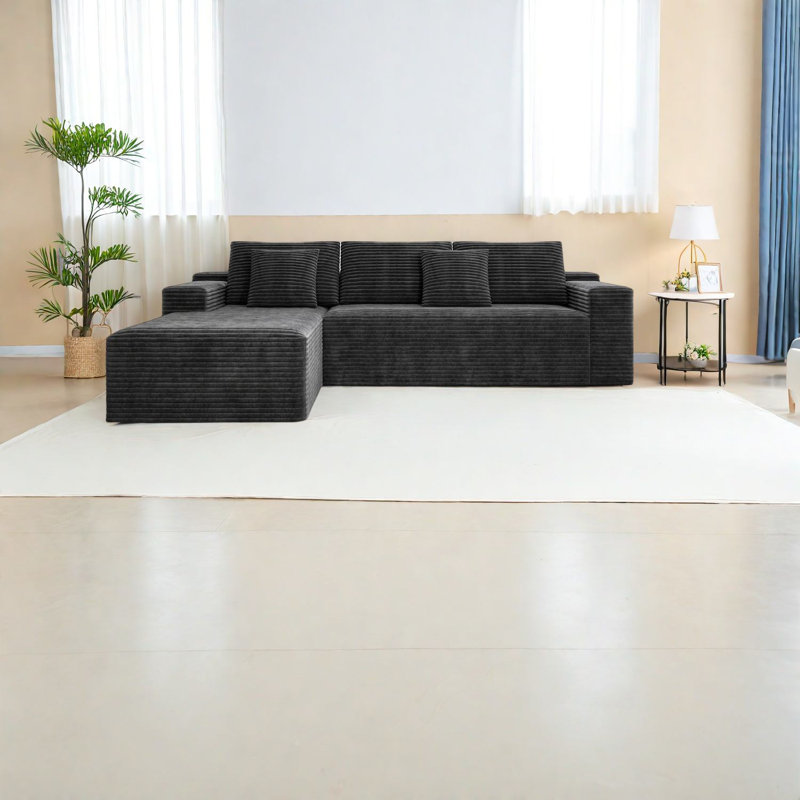 Canapés modulaires confortables, velours côtelé gris moelleux, salon moderne