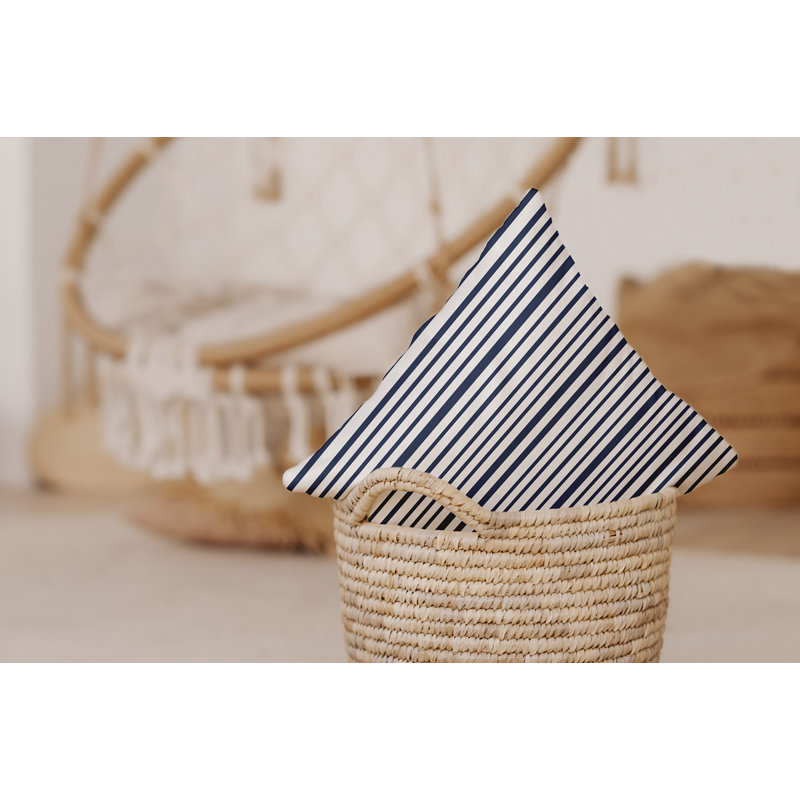 Coussin décoratif intérieur / extérieur Loom Lines, Bleu pierre, 16 po x 16 po