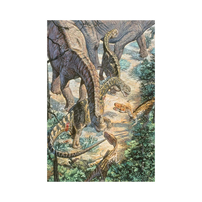 Jobaria Sauropods And Afroventor Raptors Of The Mid-Cretaceous Period by Mark Hallett - Wrapped Canvas Print