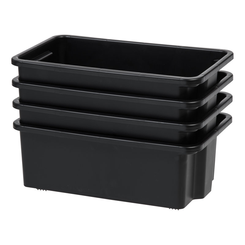 Black Matte Plastic Stacking Storage Trays, Set of 4