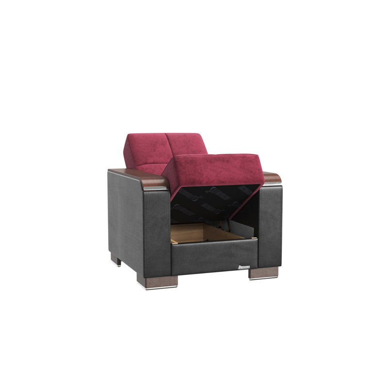Convertible Armchair In Burgundy With Storage - For Space Efficiency Upholstered Armchair, Microfiber Practical Stylish Home Addition