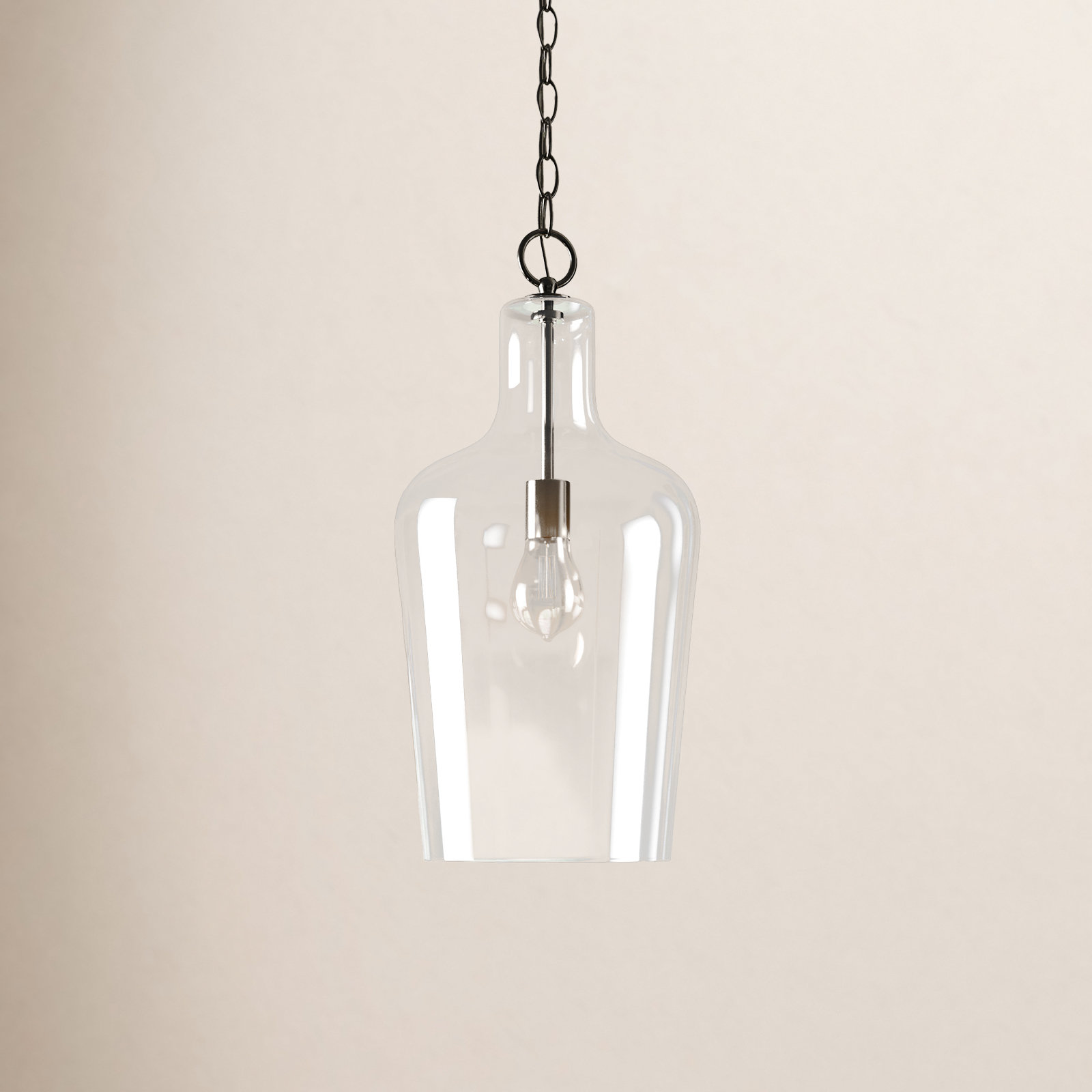 Dori Dimmable Bell Single Light Pendant, Clear, Polished Nickel