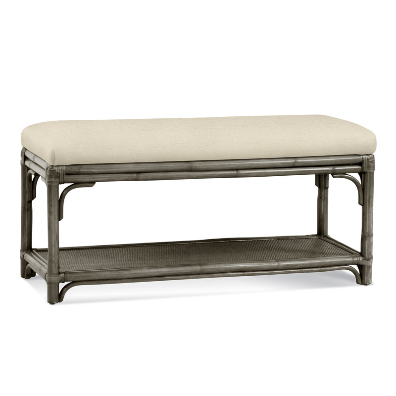 Summer Retreat Wicker Shelf Storage Bench, Stone Hearth, Ivory Crypton Performance; 0886-91