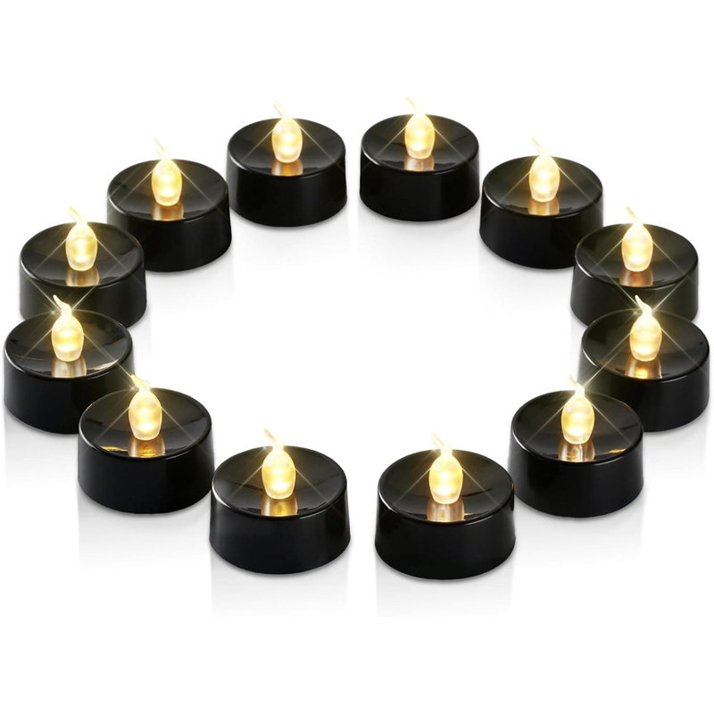 24 Pack Black LED Flameless Tea Light Votives - Battery Operated, 1.4" D x 1.3" H, for Fall Holiday & Theme Party Decor