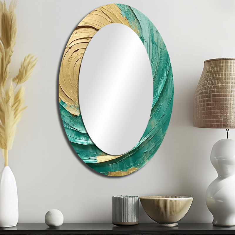 Grand miroir mural ovale sur métal Teal, 36 po x 24 po