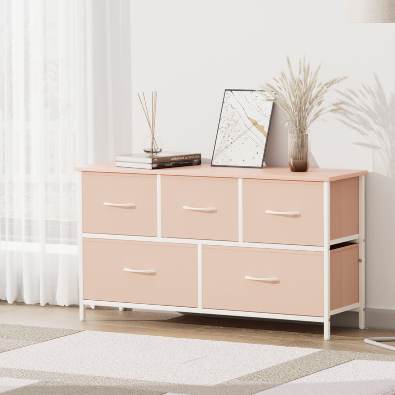 Nilio 5 Drawer 39.5" W Iron Chest, Pink