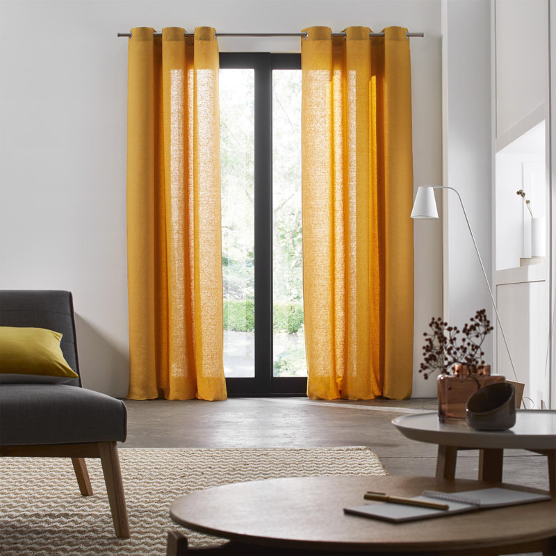 Linen Semi Sheer Curtain Single Panel, Ochre