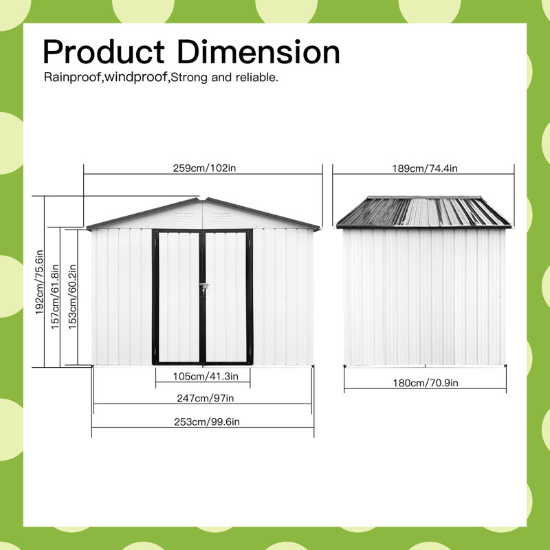 Remise de rangement en métal l 9 pi x P 6 pi