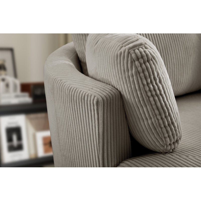 Fauteuil demi-tonneau pivotant de 42 po Dahlonega, Velours côtelé gris pâle, 33.6' H x 40' W x 35' D