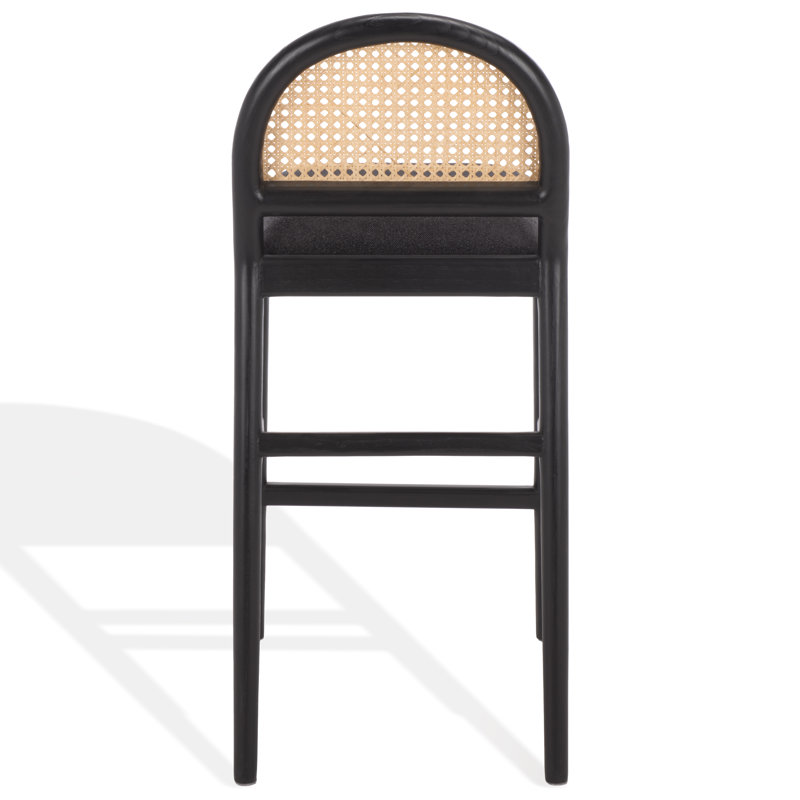 Laylie Rattan And Leather Counter Stool, Black/Boucle