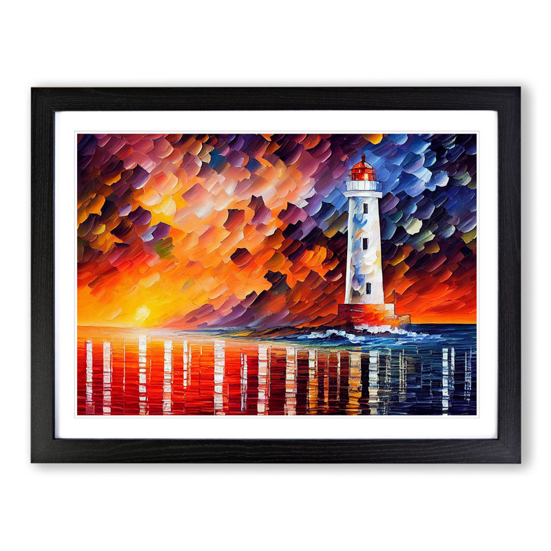 Colourful Lighthouse Vol.3 - Painting, Black Framed, 25cm H x 34cm W x 2cm D