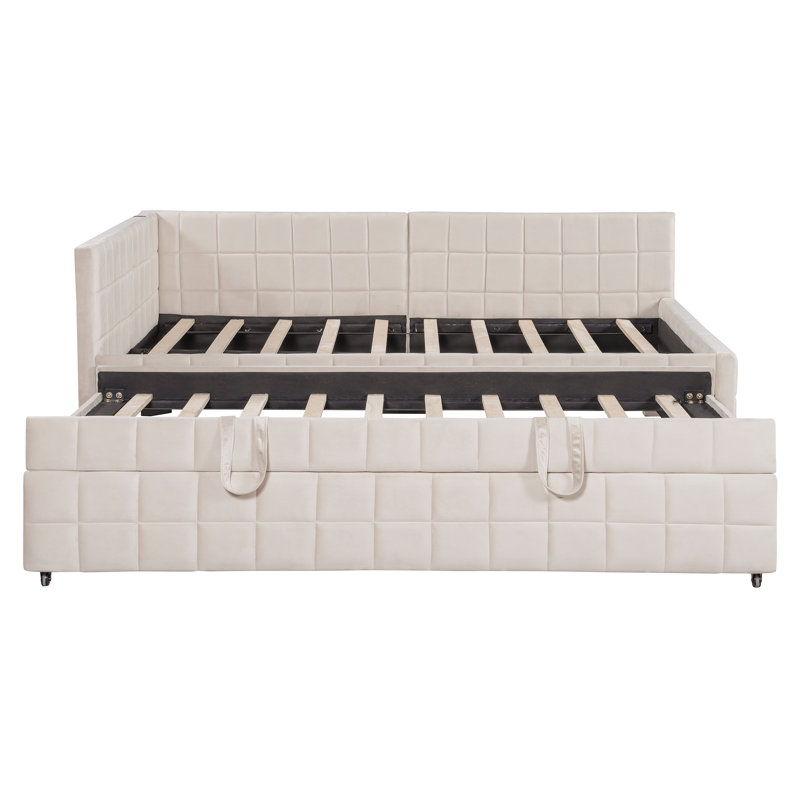 Full-size Upholstered L-shaped Daybed With Twin Pop-up Shelves And Usb Port, White