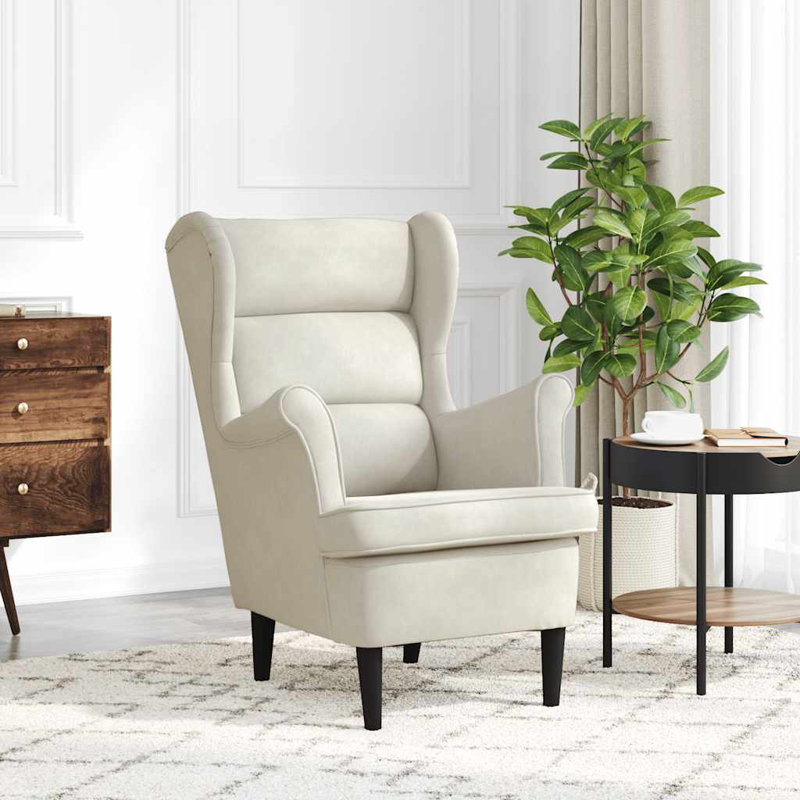 Aristokles Upholstered Wingback Chair, Cream White Polyester