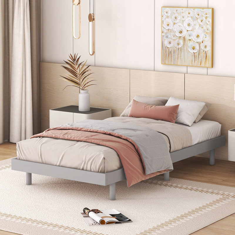 Base de lit plateforme flottante, Gris, Lit simple
