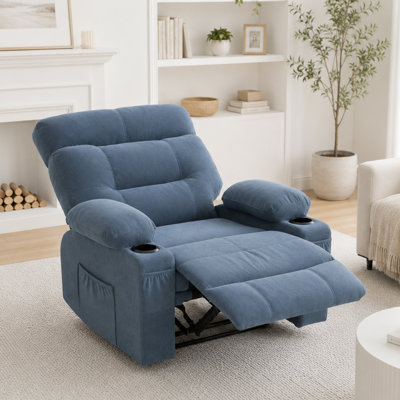 Fauteuil inclinable manuel en tissu de lin de 33,5 po de largeur avec porte-gobelet intégré Romony