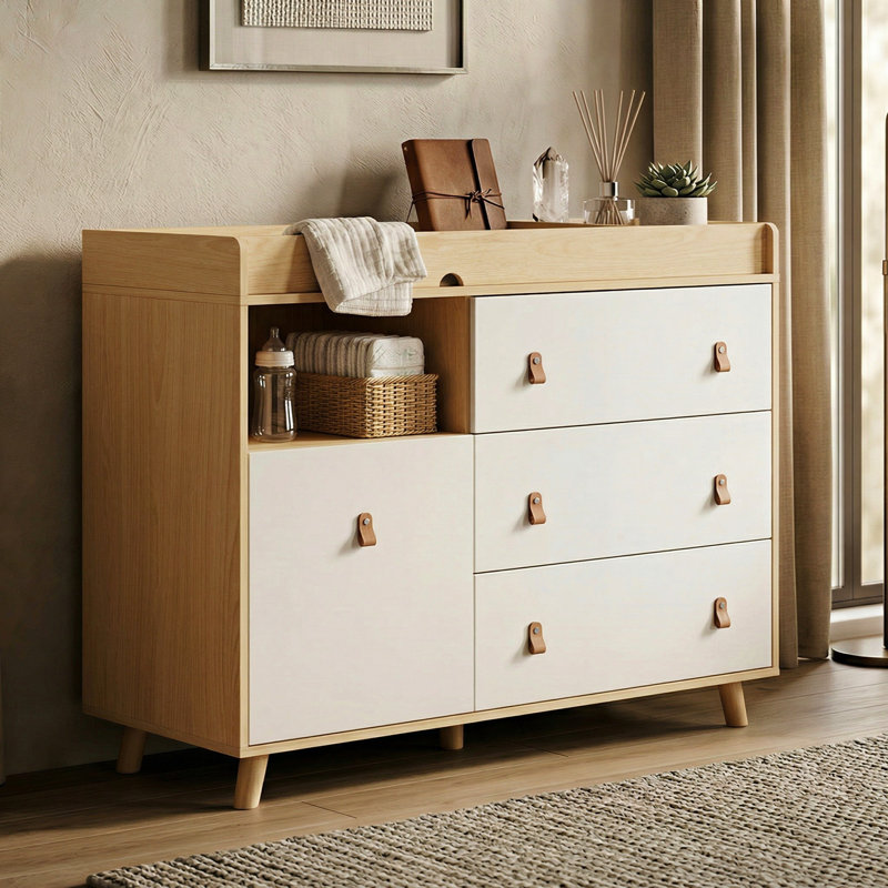 Commode à langer moderne avec rangement solide, Brun
