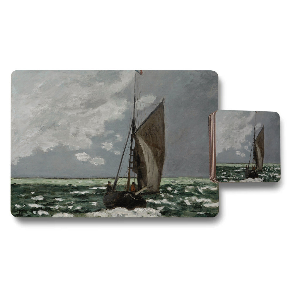 Sailboat On Ocean Placemats And Coaster Set Nautical Decor