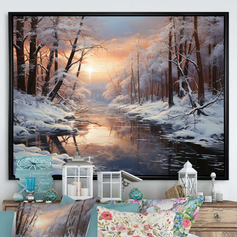 Frozen Wilderness Winter Landscape I - Art mural paysage d'hiver, H 16 po x l 32 po x P 1 po, Cadre flottant noir