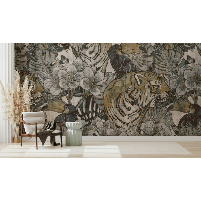 Papier peint amovible oiseaux tropicaux, L 48,96 po x l 75 po
