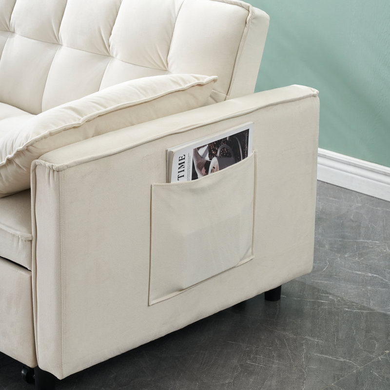Causeuse convertible Jashlyn, canapé-lit pour petits appartements, Velours beige