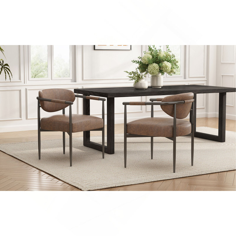 Ensemble de 2 chaises de salle à manger modernes, rembourrées avec structure en fer bronze, fauteuils d'appoint pour la cuisine et le restaurant