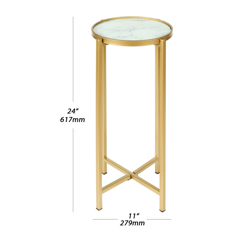 Small Round Gold Marble Side Table with Metal Frame