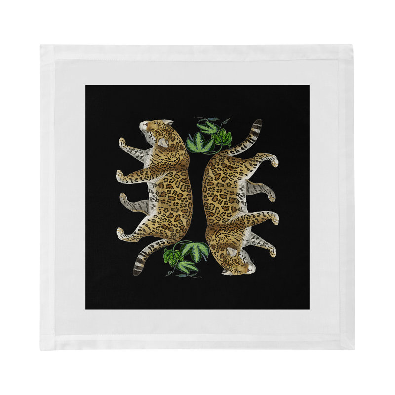 Leopard Seeing Double Cotton Sateen Dinner Napkins, Black
