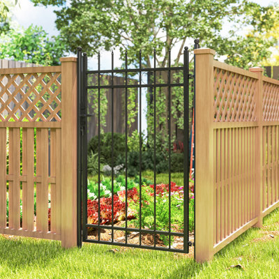Outsunny Galvanised Steel Garden Gate with Lock, Handle 105 x 204 cm Black
