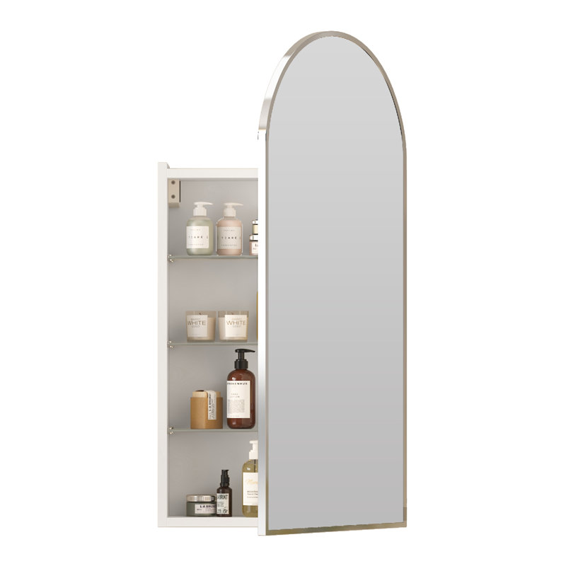 Arched Bathroom Medicine Cabinet With Mirror & Shelves,right Open,wall Mounted, Matte Black