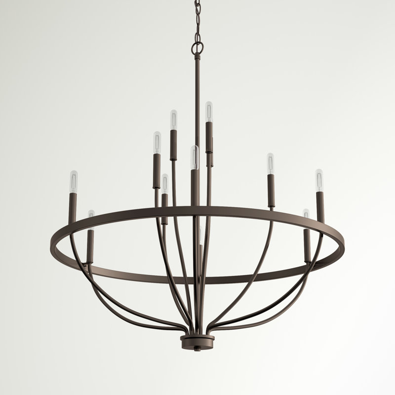 Babson Dimmable Wagon Wheel Chandelier, Bronze, 12, 40" H x 40" W x 40" D