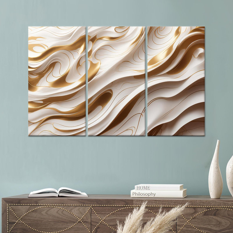 Modern Modern Decor: Soft Tones, impression sur toile abstraite en 3D, toile tendue 3P, H: 35,4 po x l: 70,9 po