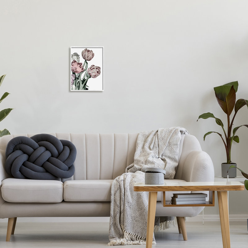 Bouquet floral audacieux aux tons délicats rétro par Malerifabrikken, H 14 po x l 11 po, Giclée encadrée blanc bord de mer